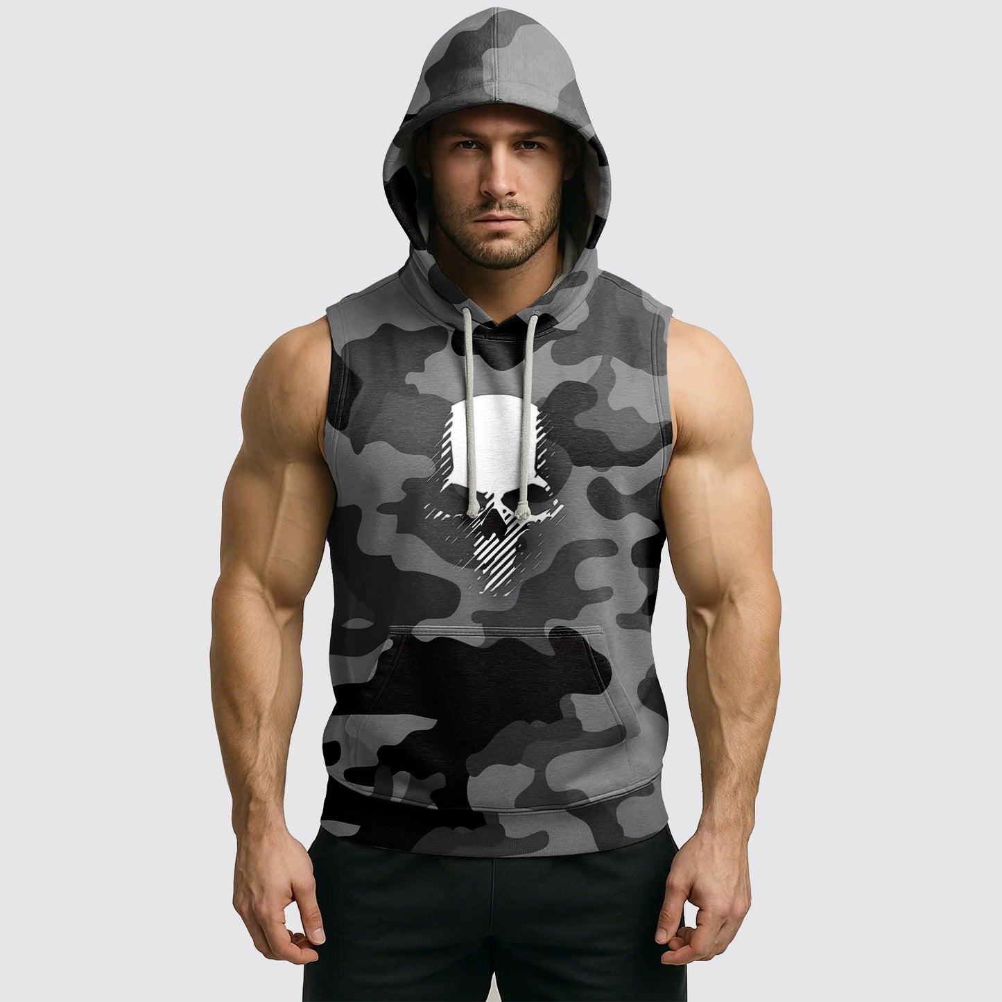 Men's Camo Sleeveless Hoodie- AA06573
