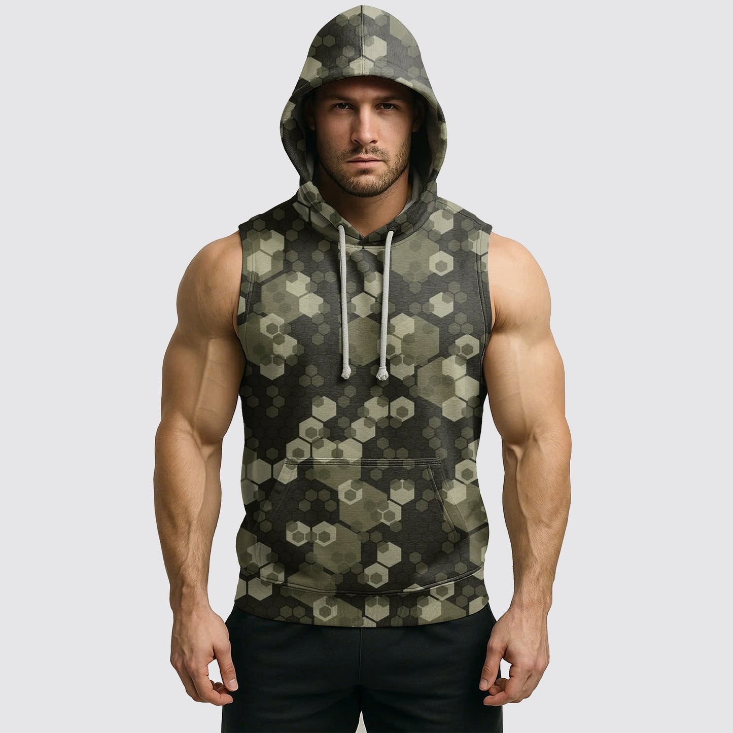 Men's Camo Sleeveless Hoodie- AA06582