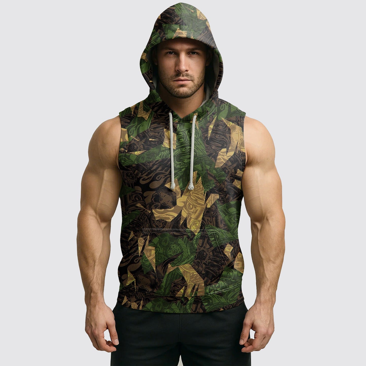 Men's Camo Sleeveless Hoodie- AA06601