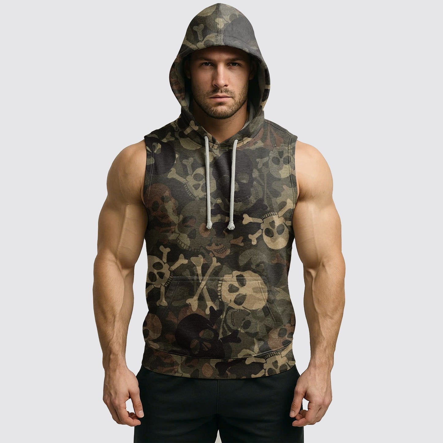 Men's Camo Sleeveless Hoodie- AA06616