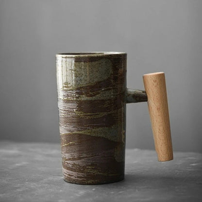 Japanese Style Handmade Stoneware Coffee Mugs Hand Punch Vintage