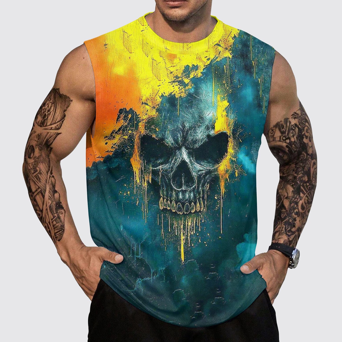 Skull 3D Round Neck Tank Top- AA05470