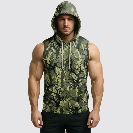 Men's Camo Sleeveless Hoodie- AA06579