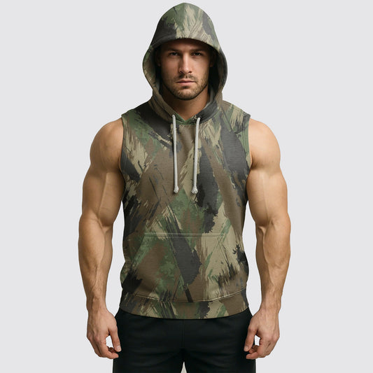 Men's Camo Sleeveless Hoodie- AA06586