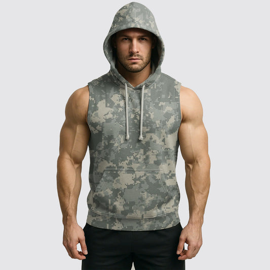 Men's Camo Sleeveless Hoodie- AA06595