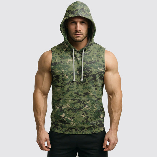 Men's Camo Sleeveless Hoodie- AA06610