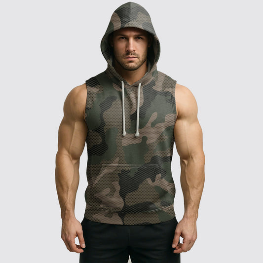 Men's Camo Sleeveless Hoodie- AA06617